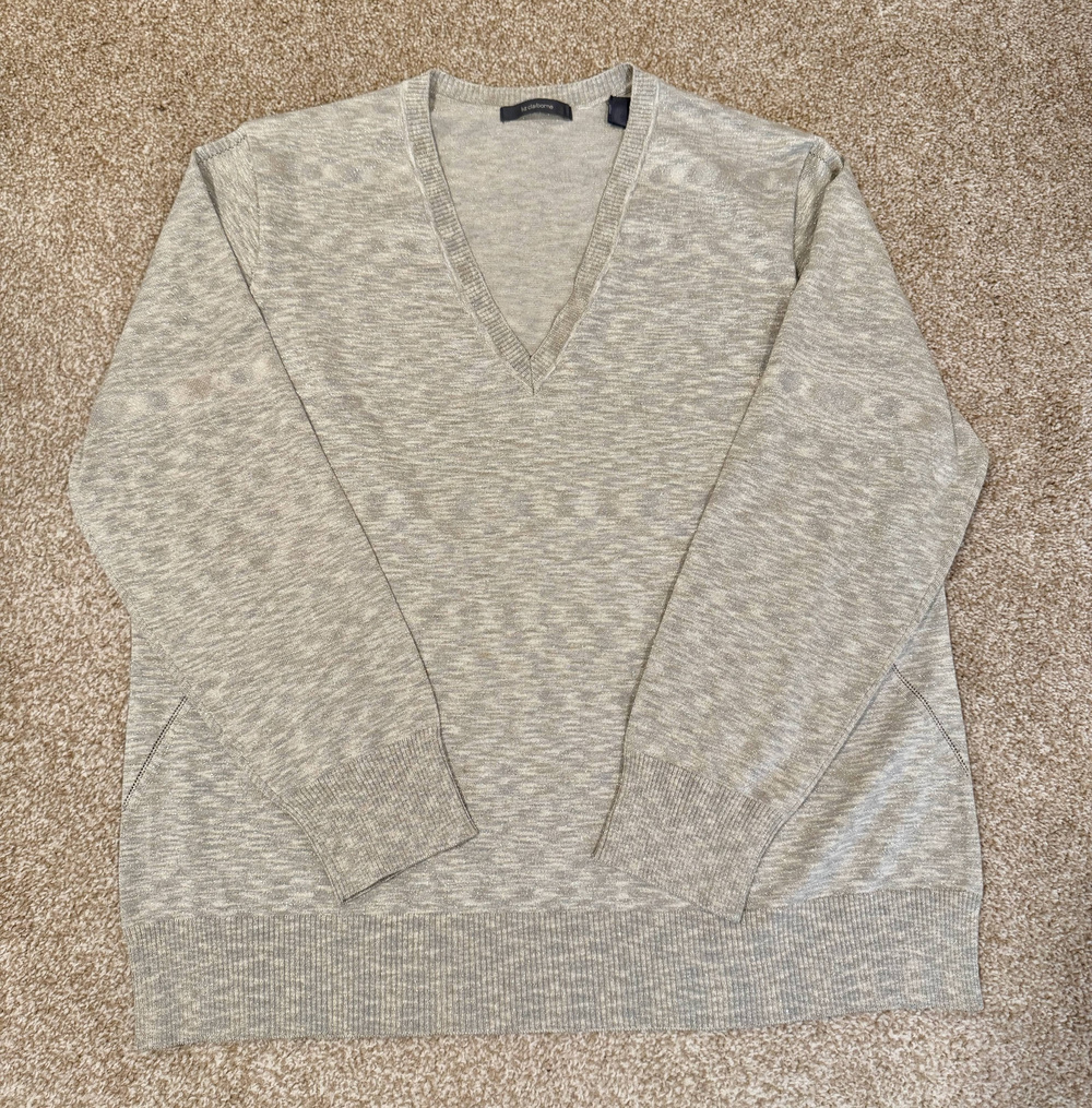 Liz Claiborne 1X Sweater Silk Champagne Metallic VNeck Knit Shimmer Holiday Glam